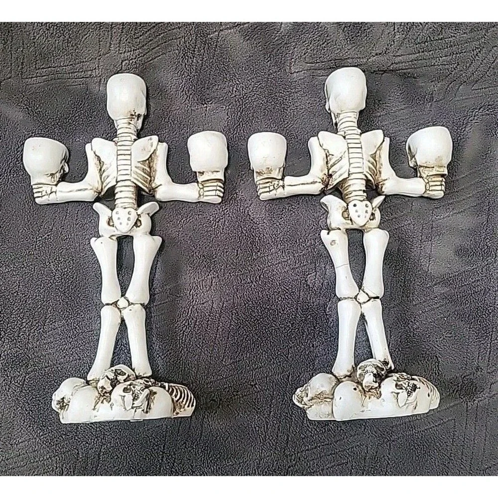 2 Martha Stewart Halloween Goth Skeleton Skull Candleabras Home Decor